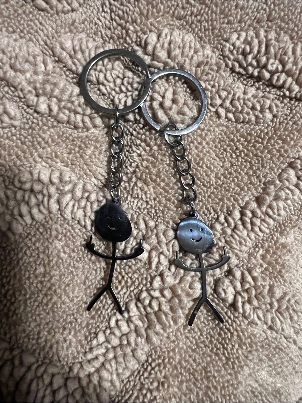 Silver Stick Figure Pair Keychains